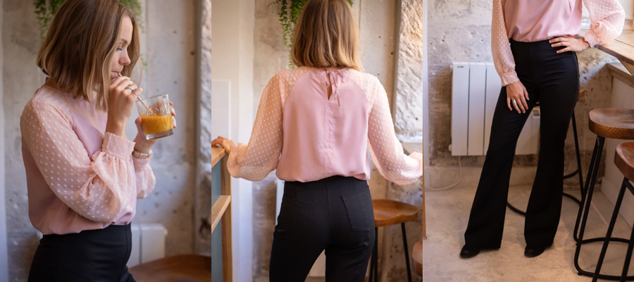 blouse rose et pantalon noir